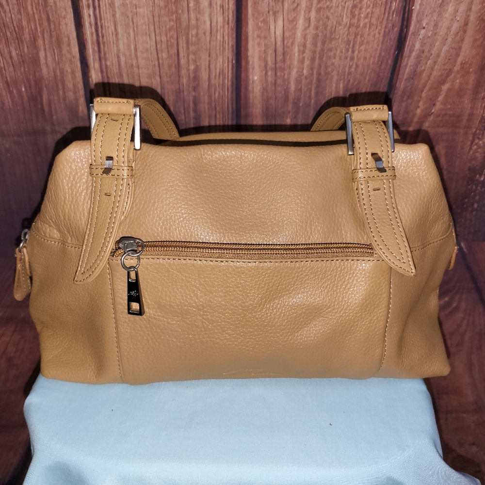 Stone Mountain Purse Handbag Pebbled Leather Light Tan Compartments Hobo Bag